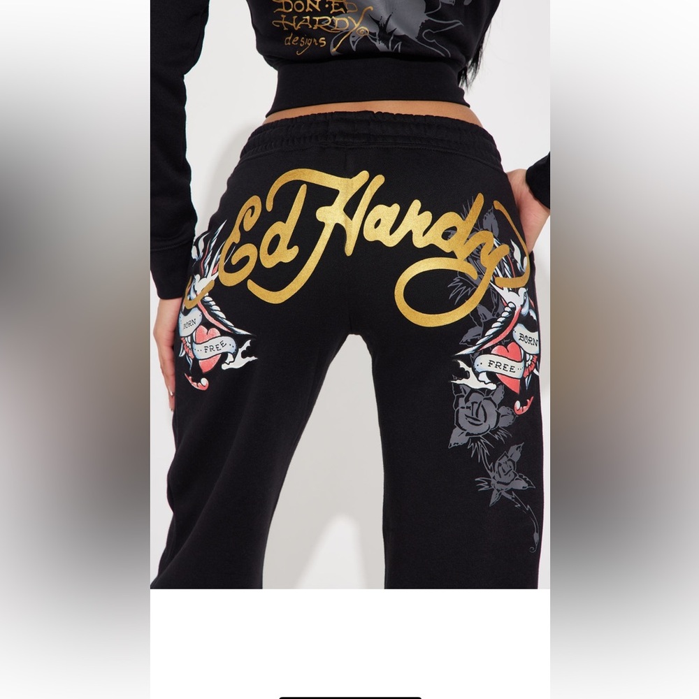 2 piece black ED Hardy sweat pants and jacket, brand new still in package
